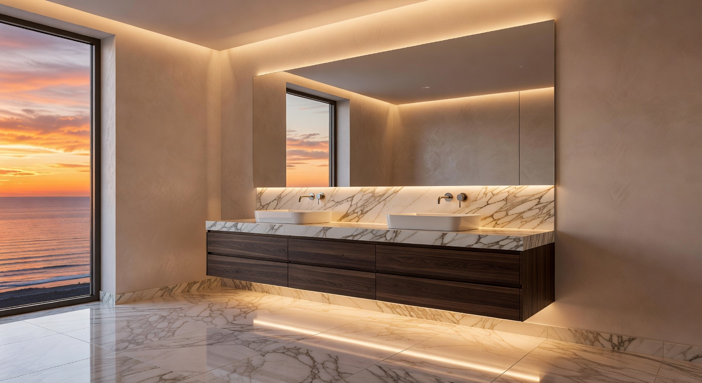Ultra-realistic 8K photograph of a modern toilet with integrated bidet, wall-hung design, and soft-close seat in an all-white minimalist bathroom with matte black hardware