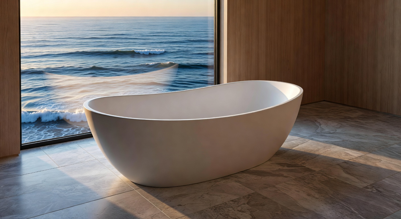 Ultra-realistic 8K image showcasing a large rainfall shower head with multiple body jets, brushed nickel fixtures, and textured porcelain wall tiles in soft greige tones for a luxury coastal bathroom